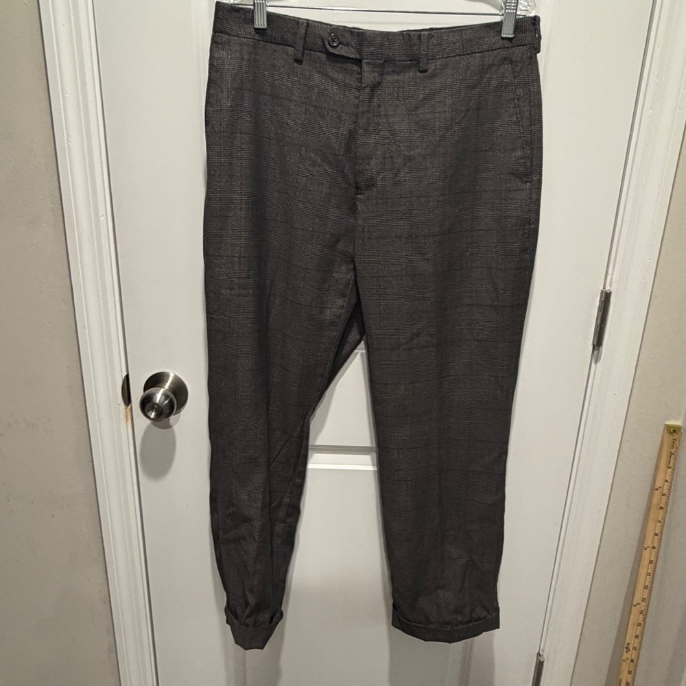 Unbranded Men Dress Trousers Grey Glen Plaid Cuffed Hem Size 32x26.5